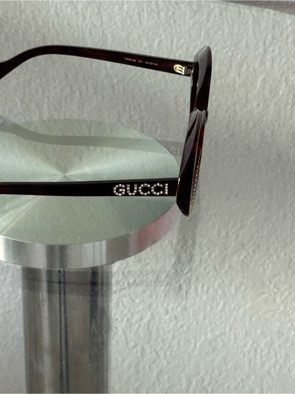 Authentic Gucci Brown Oval Sunglasses with Green Lenses and Crystal Trim - Picture 5 of 9